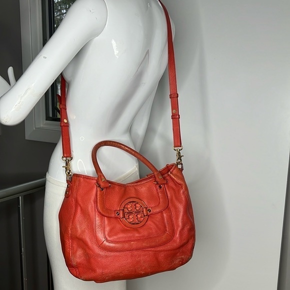 Tory Burch Amanda Orange Salmon Leather Satchel Shoulder Crossbody Bag - Picture 2 of 16